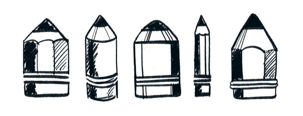 Various lo-fi sketches of a pencil concept