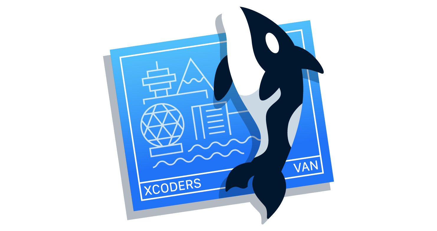 Vancouver XCoders logo featuring a city blueprint with an orca whale in front