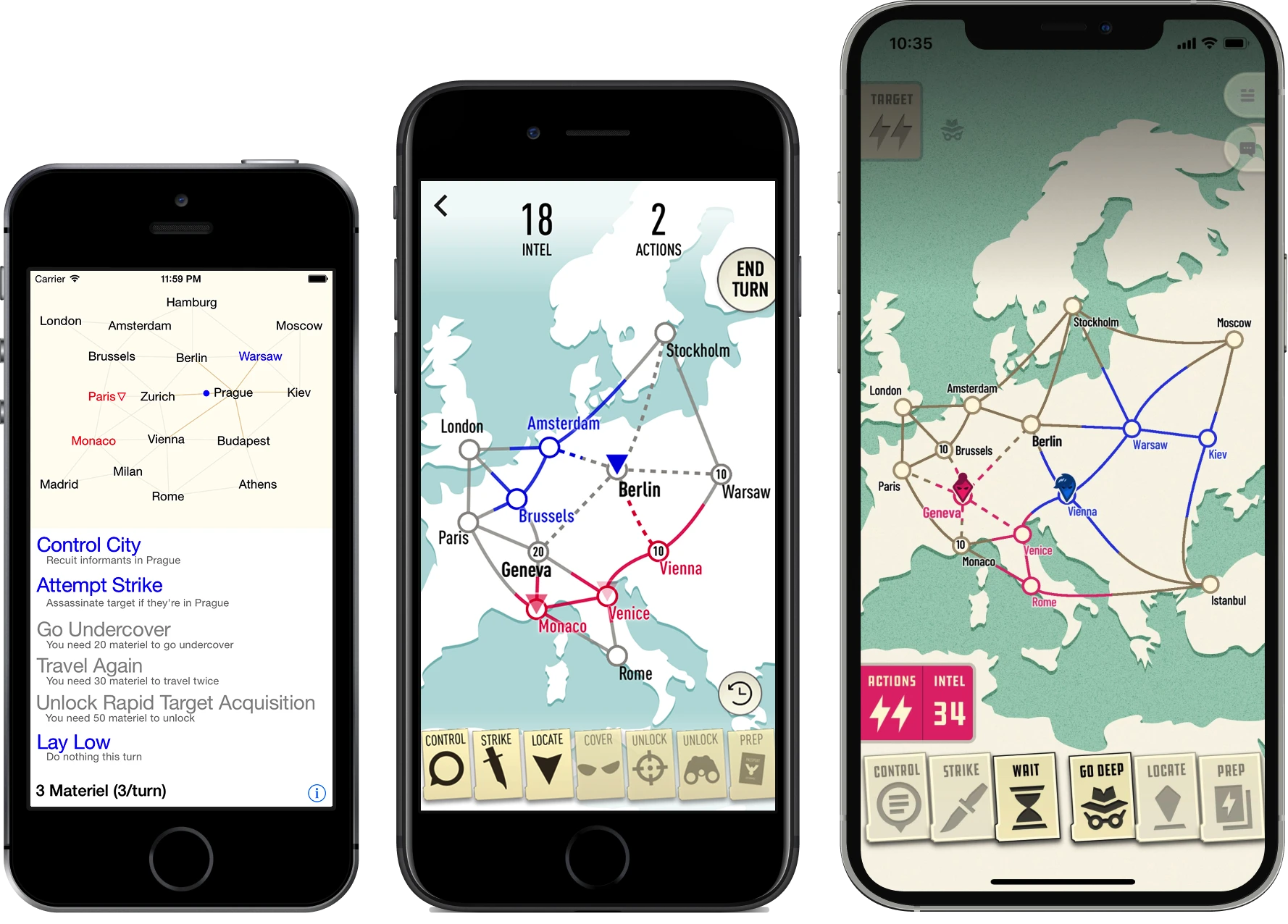 the Two Spies UI in it's various evolutions from prototype to final release